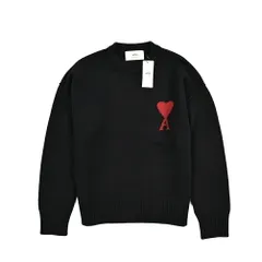 AMI PARIS アミパリス / ニットセーター クルーネック ミドルゲージ 長袖 秋冬 ヴァージンウール 100% ワンポイント ロゴ ブラック イタリア製 426519