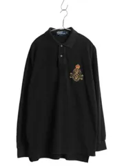 【お得なクーポン配布中!】 90s ポロ ラルフローレン 鹿の子 長袖 ポロシャツ メンズ L / オールド 長袖シャツ コットン ワンポイント カットソー シンプル ブラック