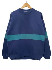 USA製 90s HANES スウェット ボーダー 2トーン 紺深緑 L ヘインズ Border Sweatshirt ネイビー グリーン 古着