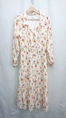 ◇ Θ eimy istoire エイミー イストワール 花柄 フリル 長袖 ロング ワンピース サイズF クリーム系 レディース E  【1411280002858】
