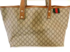 グッチ 211134 ■ GG柄 PVC×レザー トートバッグ レディース ベージュ系 GGプラス・GGスプリーム シェリー GUCCI □7D