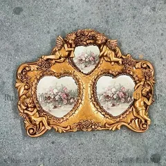 フォトフレーム ハート ヴィンテージ調 テーブルトップ型 天使 レリーフ 装飾 おしゃれ かわいい インテリア 北欧 写真立て ゴールド 4-7