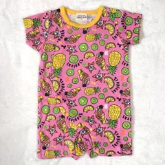 半袖カバーオール トロピカルフルーツ柄 ピンク ベビー ロンパース 60～80cm 女の子 乳児 赤ちゃん ルームウエア 涼しい 可愛い 綿100%