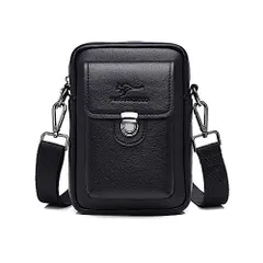 黒A Whatna革 ミニショルダーバッグ メンズ ミニウエストバッグ ウエストポーチバイク用 pu レザー 男女兼用 ミニ斜め掛け ボディバッグ 胸バッグ ワンショルダー 軽量 ブラウン 黒 (黒A)