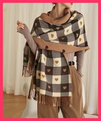 【おしゃれ】 チェック柄 マフラー 大判ストール 厚手 マフラーあったかい/ロングマフラー保温/ブランケット大きい 可愛い ハート柄 スカーフショール リ おすすめ おしゃれ　人気 上品 86ZHENYI-001