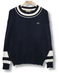 【希少レア】 CHEMISE LACOSTE ケミスラコステ 長袖 丸首ニット セーター ニット ネイビー 白メンズ 4サイズ ■管理番号L28390AWS25-241221-20-3(990)