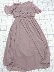 ◇ ⊂ ドレス 可愛い系 半袖 ロング丈 ワンピース サイズL パープル系 レディース E  【1508250000478】