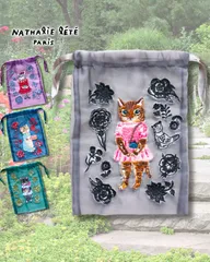 【Nathalie Lete】Organdy Drawstring pouch｜ナタリー・レテ　猫刺繍オーガンジー巾着バッグ｜選べる４種類♪ Maya / Gray cat / Blue eye / Black cat｜猫ネコねこ