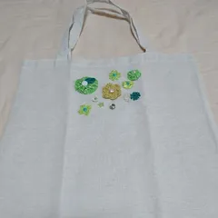グリーン お花モチーフ コットントートバッグ