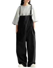 L-2XL_05 ブラック [antiqua] アンティカ サロペット レディース ロング パンツ 無地 PK-01112 Plus(L-XXL相当) 05 ブラック