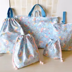 【匿名配送】ハンドメイド　入園入学5点セットNO.211 ユニコーン柄