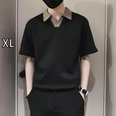 [XL]メンズ ファッション 服 用 オシャレ シンプル 大人 かっこいい ストリート 夏コーデ トップス 夏：ハイエンド感バイカラーメンズVネックポロシャツ.ショート袖Tシャツ.カジュアル上着