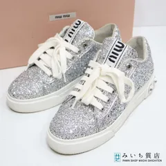 miumiu ミュウミュウ スニーカー 643 グリッター ラメ 36 1/2 23.5cm シルバーカラー レディース 箱有 24k1-8