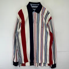 古着 トミーヒルフィガー TOMMY HILFIGER 長袖 ポロシャツ 鹿の子 ストライプ ワンポイントロゴ刺繍 M マルチカラー メンズ