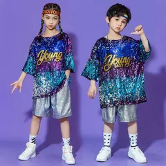 ダンス衣装 キッズ ヒップホップ キラキラ スパンコール 男の子 女の子 セットアップ ダンスウェア トップス パンツ 子供服 チアガール hiphop 子供 Mbni376