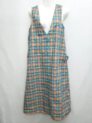 ◇ THE SHOP TK チェック ノースリーブ 膝下丈 ワンピース サイズM ブルー オレンジ マルチ レディース P  【1406180046576】