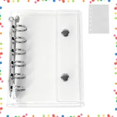 【在庫セール】ダブルスナップ留め 女の子 シルバー金具 クリアバインダー PVC素材 透明リフィル10枚付き 6穴 A7サイズ シール収納 バインダー手帳 推し活グッズ 透明 シール帳 シール帳 はがせる