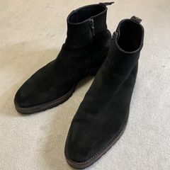 【WH】ダブルエイチ　スエード　ブラック　サイドジップブーツ　千場　本革　サイズ８　26センチ　ソール状態良好　ビブラムソール