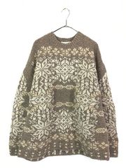 古着 90s BANANA REPUBLIC 雪柄 スノーフレーク ヘビー ウール ハンド ニット セーター L 