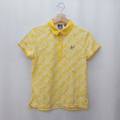 ◇ ⊂◎ oclunlc クランク 総柄 ギンガムチェック 半袖 ポロシャツ サイズL イエロー レディース E  【1506130016359】