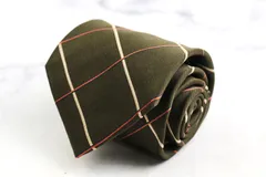タカキュー ブランド ネクタイ チェック柄 格子柄 シルク PO メンズ カーキ TAKA Q 【中古】