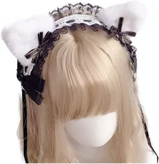 TOCOHCM 3WAY ネコ耳 ヘッドドレス ロリータ かわいい メイド カチューシャ リボン コスプレ 黒( ブラック)
