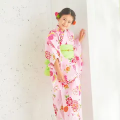 【浴衣 単品】キッズ 子供 ゆかた ピンク 桜 毬 花柄 100〜150cm P12