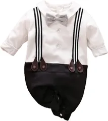 Bebek ベビー 男の子 フォーマル 洋装 赤ちゃん 長袖 カバーオール 蝶ネクタイ 服 セレモニー 重ね着風 ロンパース 結婚式 七五三 お食い初め お宮参り 新生児 おめかし 誕生日 記念撮影  80 T911