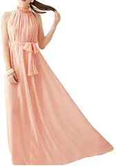 babester ベイブスター シフォン ロング ドレス パーティー 結婚式 二次会 マキシ丈 後ろリボン ウエストマーク ウエストベルト キャバクラドレス ボヘミアン( ベビーピンク)