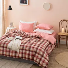 【フォロー割】シングルロング チェック柄 掛け布団カバー ピンク 通年 全開ファスナー 三幸 おしゃれ 448631-K022