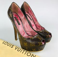美品★LOUIS VUITTON・ルイヴィトン レディース レザー モノグラム総柄 オープントゥ パンプス（35）