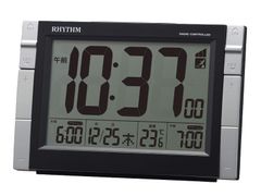 ブラック リズム(RHYTHM) 目覚まし時計 電波時計 電子音Wアラーム 温度 カレンダー ライト付き ブラック 10.2x15.5x6.1cm 8RZ223SR02