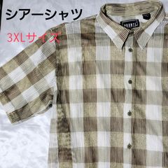 PRONTI シアーシャツ 半袖 チェック ブラウン ベージュ 3XLサイズ