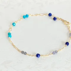 ターコイズ＆ラピスラズリ、アイオライトのブレスレット【14kgf】