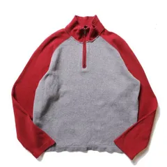 00's ギャップ GAP ハーフジップ ラグラン リブ スウェット シャツ (L) 霜降り灰×赤 無地 スエット 00年代 旧タグ オールド 2003年モデル アメリカ古着 USED  ビンテージ ヴィンテージ