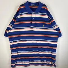 古着 90's/90年代 ポロバイラルフローレン Polo by Ralph Lauren 鹿の子 半袖 ポロシャツ ワンポイント ロゴ 刺繍 ボーダー 2ボタン 3XLT  ブルー系 マルチカラー メンズ
