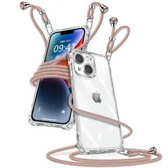 iPhone 14 ケース クリア ショルダー アイフォン14 スマホケース iPhone14 カバー 肩掛け 斜めかけ 縄掛けケース 透明 薄型 軽量 TPU 携帯ケース 紐付き 斜めがけ 織りストラップ付き 長さ調整可能 取り外し可能 落下防止 紛失防 1