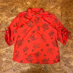 ヴィンテージ 総柄 ブラウス レディース Ladies ポリブラウス 7分袖 花柄 USA ヨーロッパ レトロ ビンテージ VINTAGE ユーズド USED 古着