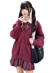 [ウィゴー] だぼ袖 ゆったり スクールカーディガン カーディガン レディース ニット トップス 学生 服 制服 アウター 無地 羽織 女子 通学 高校生 中学生 秋服 ギフト レディース F レッドその他