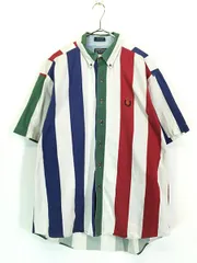 古着 90s CHAPS Ralph Lauren カラフル マルチ ストライプ デニム 半袖 BD シャツ L 古着 