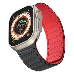 キッソス（ＫＩＳＳＯＳ） Apple Watch アップルウォッチ シリコン バンド ベルト 49mm 45mm 44mm 42mm ultra ウルトラ スポーツ 男女兼用 (ブラック/レッド) [ブラック/レッド]