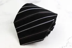 アドニス ブランド ネクタイ シルク ストライプ柄 ライン柄 PO メンズ ブラック ADONIS 【中古】