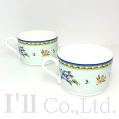 値下げ！【未使用品】Tiffany&Co.　ティファニー　モーニング　グローリー　カップセット　陶器　ホワイト　ライトブルー　ブランド食器　西洋食器　インテリア食器　テーブルウェア　朝顔　ペア　コップ　ティーカップ　コーヒーカップ【61910】