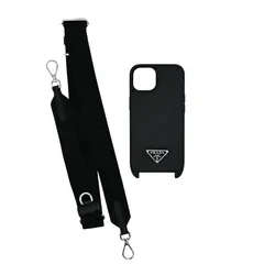 PRADA プラダ iPhone13・14　専用ケース スマホケース ショルダーストラップ ブラック 金具シルバー (20381)