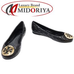 Tory Burch トリーバーチ パンプス バレエシューズ キルティング ロゴプレート レザー ブラック レディース/181615【中古】