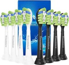 Trustnice 互換品 互換ブラシ フィリップス ソニッケアー 対応 電動歯ブラシ 替えブラシ ホワイトプラス・プロテクティブクリーン・ダイヤモンドクリーン対応 替え歯ブラシ 衛生カバー付 歯垢除去・家庭＆旅行用(黒と白 8本,  標準)