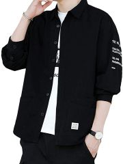 meryueru メリュエル ポイントスリーブシャツ トップス お洒落 カジュアル メンズ ブラック タイプA( ブラック(タイプA),  XL)