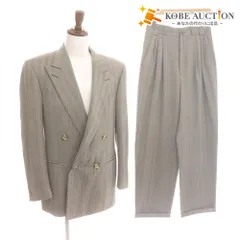 ■ ジャンニヴェルサーチ ダブルスーツ セットアップ トップス ボトムス シャドウストライプ 裾ダブル メンズ ライトグレー ハンガー付き