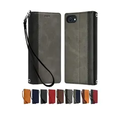 シズカウィル iPhoneSE 第3世代 2022 第2世代 2020 iPhone8 iPhone7 ケース カバー 手帳型 本革調 レザーケース グレー×ブラック 1個入り 1