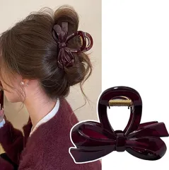 ヘアクリップ 大きめ クリップ 髪留め バレッタ ヘアアクセサリー リボン バンスクリップ 大きめ 大人 可愛い リボン 髪飾り 丈夫 強力 hair clip 髪クリップ 韓国風 通勤 通学 10.5cm (茶色) [茶色]